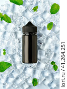 Vape smoking liquid bottle on ice cubes with mint leaves. Стоковое фото, фотограф Сергей Толмачёв / Фотобанк Лори