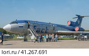 Российский самолет летающая лаборатория Туполев Ту-154 Careless c номером 85317 на авиасалоне МАКС-2019 в Жуковском, Россия, вид слева. Редакционное фото, фотограф Малышев Андрей / Фотобанк Лори