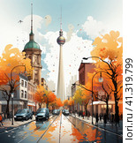 Berlin - colorful design of TV Tower, symbol of Berlin. Travel concept. postcard, souvenir. Стоковое AI-изображение, AI-художник Ирина Михайличенко / Фотобанк Лори
