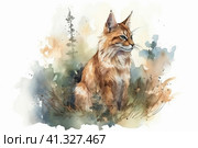 Somali Cat in the forest  watercolor style, Generative AI. Стоковое AI-изображение, AI-художник Анна Кривицкая / Фотобанк Лори