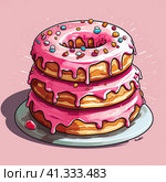 Fresh donuts covered with pink glaze on a uniform background. Generated by AI. Стоковое AI-изображение, AI-художник Ярославский Максим / Фотобанк Лори