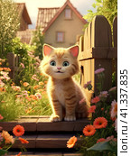 A beautiful cartoon cat looks into the camera. Generated by AI. Стоковое AI-изображение, AI-художник Ярославский Максим / Фотобанк Лори