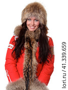 Portrait of a beautiful happy woman wearing fur. Стоковое фото, фотограф Андрей Аркуша / Фотобанк Лори
