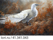 Bird in a field among autumn grass, watercolor style, Generative AI. Стоковое AI-изображение, AI-художник Анна Кривицкая / Фотобанк Лори