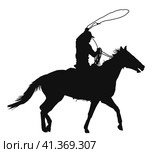 Cowboy with lasso riding a horse. Стоковая иллюстрация, иллюстратор Долотова Елена Викторовна / Фотобанк Лори