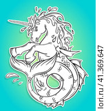 Ocean unicorn with a fishtail, vector illustration. Стоковая иллюстрация, иллюстратор Долотова Елена Викторовна / Фотобанк Лори