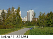 Mitino Nature-Landscape Park on autumn warm evening. Moscow, Russia (2023 год). Редакционное фото, фотограф Валерия Попова / Фотобанк Лори