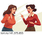 Two young women are arguing furiously. A woman's quarrel. Generated by AI. Стоковое AI-изображение, AI-художник Ярославский Максим / Фотобанк Лори
