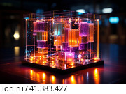 Super quantum computer of the future, abstract design of futuristic processor and microchips, blockchain computing, cryptocurrency mining, AI Generated. Стоковое AI-изображение, AI-художник Станислав Тарко / Фотобанк Лори