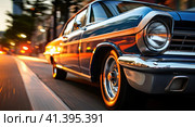 Muscle car rides around the city. Стоковое AI-изображение, AI-художник Кирилл Черезов / Фотобанк Лори