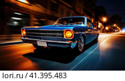 Muscle car rides around the city. Стоковое AI-изображение, AI-художник Кирилл Черезов / Фотобанк Лори