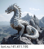 Silver dragon on the mountain, generated by AI. Стоковое AI-изображение, AI-художник Мария Шадрина / Фотобанк Лори
