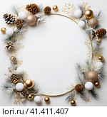 Frame for Christmas decoration with white and gold objects, generated by AI. Стоковое AI-изображение, AI-художник Мария Шадрина / Фотобанк Лори