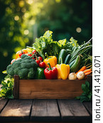 A variety of fresh vegetables in an eco-friendly wicker basket. Generated by AI. Стоковое AI-изображение, AI-художник Ярославский Максим / Фотобанк Лори