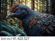 Black grouse in the forest, sequins, illustration, watercolor style, Generative AI. Стоковое AI-изображение, AI-художник Анна Кривицкая / Фотобанк Лори