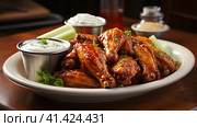 Fried chicken legs. Traditional food in the USA. Generated by AI. Стоковое AI-изображение, AI-художник Ярославский Максим / Фотобанк Лори