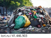 Улицы города завалены бытовым мусором. Антисанитарные условия и экологические проблемы. Стоковая иллюстрация, иллюстратор Александр Бушков / Фотобанк Лори