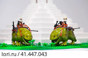 RUSSIA, SAMARA, April 05, 2019. Constructor Lego Imperial Stormtrooper Rides a Rosospinnik, Star Wars Episode 4. Редакционное фото, фотограф Андрей Аркуша / Фотобанк Лори