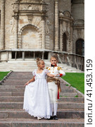 Childrens ballroom dance couple in suits. Стоковое фото, фотограф Андрей Аркуша / Фотобанк Лори