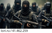 A group of terrorists with weapons. Стоковое AI-изображение, AI-художник Кирилл Черезов / Фотобанк Лори