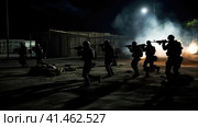A group of military with weapons training at night. Стоковое AI-изображение, AI-художник Кирилл Черезов / Фотобанк Лори