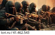 A group of terrorists with weapons. Стоковое AI-изображение, AI-художник Кирилл Черезов / Фотобанк Лори
