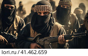 A group of terrorists with weapons. Стоковое AI-изображение, AI-художник Кирилл Черезов / Фотобанк Лори