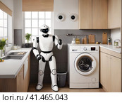Robot in the kitchen preparing food. Стоковое AI-изображение, AI-художник Евгений Ткачёв / Фотобанк Лори