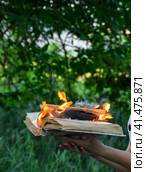 Burning book in the hands. Burning books in the forest. Стоковое фото, фотограф Леонид Еремейчук / Фотобанк Лори