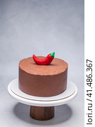 homemade chocolate cake decorated with red chili mastic. Стоковое фото, фотограф Андрей Аркуша / Фотобанк Лори