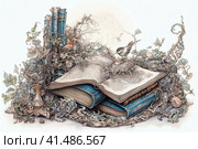 Old ancient book, folio, illustration, watercolor style, Generative AI. Стоковое AI-изображение, AI-художник Анна Кривицкая / Фотобанк Лори