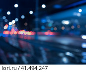 Blurred photography of cars motion. Big traffic in city. Urban highway filled out by cars. Rush hours. To be late. Work out. Suitable for greeting card design, background, postcard template, poster. Стоковое фото, фотограф YuryKara / Фотобанк Лори