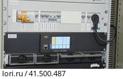 10 october 2023 - Lisbon, Portugal - Feira International Lisbon, Segurex - international exhibition of protection, defence safety and security: Telecommunication working servers connected to network. Редакционное видео, видеограф Константин Шишкин / Фотобанк Лори