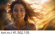 Beautiful young woman doing sports. Стоковое AI-изображение, AI-художник Кирилл Черезов / Фотобанк Лори