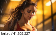 Beautiful young woman doing sports. Стоковое AI-изображение, AI-художник Кирилл Черезов / Фотобанк Лори
