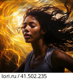 Beautiful young woman doing sports. Стоковое AI-изображение, AI-художник Кирилл Черезов / Фотобанк Лори