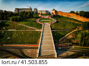 Чкаловская лестница у Нижегородского кремля (2021 год). Стоковое фото, фотограф Илья Старков / Фотобанк Лори