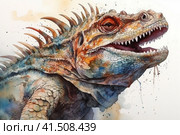 Iguana watercolor,, watercolor style, Generative AI. Стоковое AI-изображение, AI-художник Анна Кривицкая / Фотобанк Лори