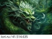 Green dragon closeup, fictional frightening character, symbol of the chinese new year 2024. Стоковое AI-изображение, AI-художник Оксана Гильман / Фотобанк Лори