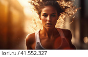 Beautiful young woman doing sports. Стоковое AI-изображение, AI-художник Кирилл Черезов / Фотобанк Лори