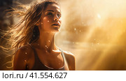 Beautiful young woman doing sports. Стоковое AI-изображение, AI-художник Кирилл Черезов / Фотобанк Лори