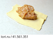 Вкусные домашние манты, процесс готовки. Making homemade delicious manta rays. Closeup. Стоковое фото, фотограф Владимир Шеховцев / Фотобанк Лори