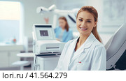 A medical worker or a doctor in a white coat in a modern clinic. Стоковое AI-изображение, AI-художник Кирилл Черезов / Фотобанк Лори