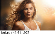 Beautiful young woman doing sports. Стоковое AI-изображение, AI-художник Кирилл Черезов / Фотобанк Лори