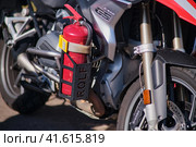 Close up of fire fighting motorcycles BMW G5 parked in the parking lot - Moscow, Russia, 05 September 2023. Редакционное фото, фотограф Андрей Журавлев / Фотобанк Лори