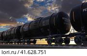 Petroleum transportation in the oil tank wagon by the freight train via railroad. Стоковое видео, видеограф Олег Грач / Фотобанк Лори