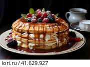 PANCAKE CAKE with berries,  Generative AI. Стоковое AI-изображение, AI-художник Анна Кривицкая / Фотобанк Лори
