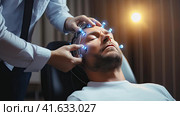 A psychiatrist conducts a study with a patient. Стоковое AI-изображение, AI-художник Кирилл Черезов / Фотобанк Лори