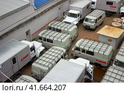 UAZ cars and trucks for the repair of railways of the Russian Railways RZHD, the MCC (Moscow Central Ring) and the MCD (Central Diameters) - Russia, Moscow, 08/14/2019. Редакционное фото, фотограф Андрей Журавлев / Фотобанк Лори