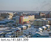 The city of Salekhard in winter, houses and streets of the city. The city is beyond the Arctic Circle on the Yamal Peninsula. Стоковое фото, фотограф Леонид Еремейчук / Фотобанк Лори